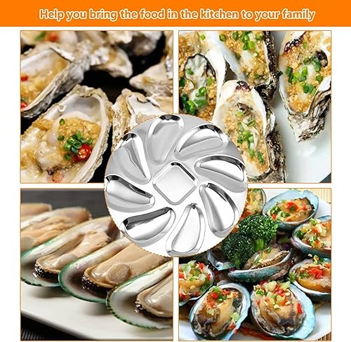 MAKIVI Lot de 4 assiettes à huîtres en acier inoxydable en de coquillage durable avec 8 emplacements pour sauce à huîtres - Nail Gallerys