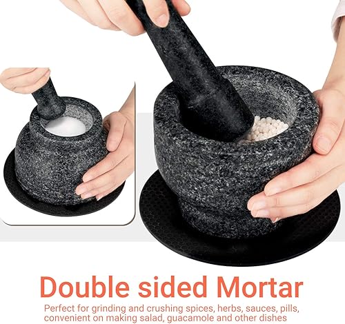 Tera Mortier et Pilon 2 en 1 Usage à Deux Faces Mortier avec Pilon en Granit Poli Sécurité Alimentaire pour Les Herbes Épices Grains de Café Feuilles de Thé Masalas et Le Guacamole - Nail Gallerys