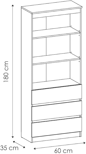 Armoire Multi-usages avec 3 tiroirs et 3 Compartiments - Armoire de Bureau - Meuble de Rangement 180 x 60 x 35 cm - Blanc - Nail Gallerys