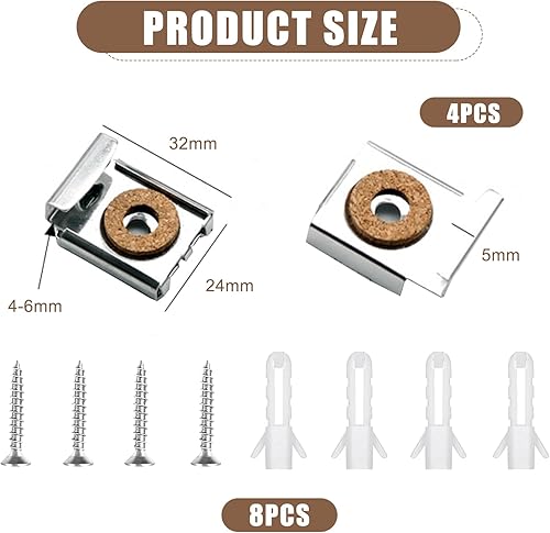 Pince De Miroir De Fixation A Miroir, 12 pièces Support Mural Miroir De Fixation Support Réglable Miroir à Ressort Clips de Miroir,Clips de Suspension à Ressort en Métal avec Vis et Chevilles - Nail Gallerys