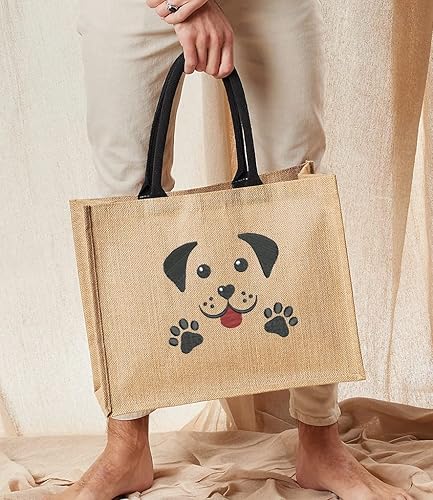 Super Lemon Sac en toile de jute avec broderie de chien mignon pour le shopping à vie, naturel, one size - Nail Gallerys