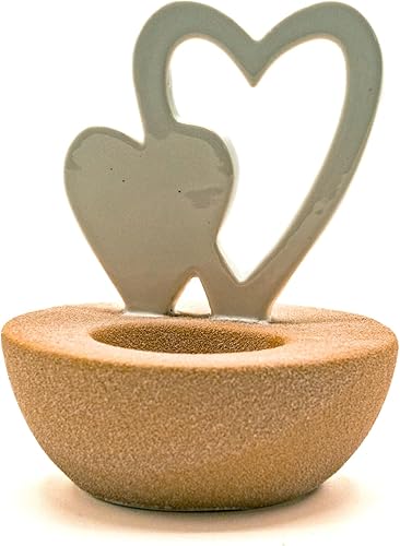 LivuX Photophore double cœur en porcelaine blanche 11,7 cm de haut, 9,7 cm de diamètre – Élégant bougeoir en forme de cœur 1113 - Nail Gallerys