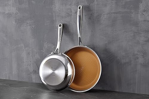 MasterPRO Giro 3 - Poêle de 20 x 3,8 cm en acier inoxydable, anti-adhérent, manche ergonomique adapté à l'induction, sans substances toxiques, sans PFOA, Détails en doré - Nail Gallerys