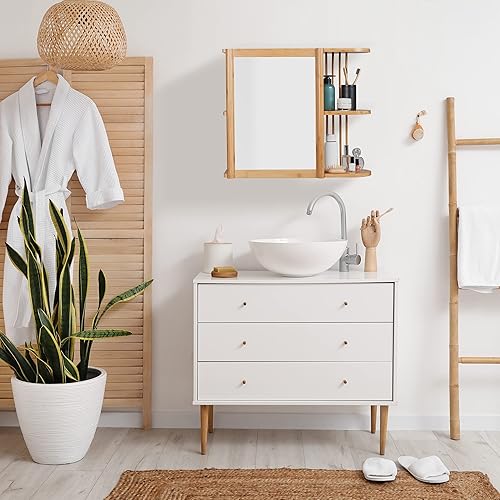 Relaxdays Étagère Salle de Bain en Bambou, avec Miroir, Design Semi-Ouvert, à Suspendre, HLP 53x62x20 cm, Nature - Nail Gallerys