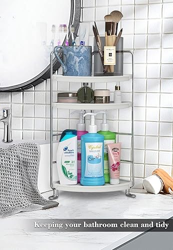 Gdraco Rangement Organiseur de Salle de Bain à 3 Niveaux, étagère d'angle en Forme d'éventail, Facile à Assembler, Organiseur Mobile Multifonction pour Cuisine Chambre Salon, Argent - Nail Gallerys