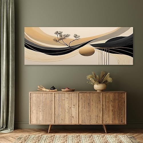 Feeby - Impression sur Toile - Tableau Decoration Murale - Abstrait Gris Or Marron Lofts - 120x40 1partie - Salon Peinture Tableaux - Moderne Reproductions Tableaux - Décoration Chambre - Nail Gallerys