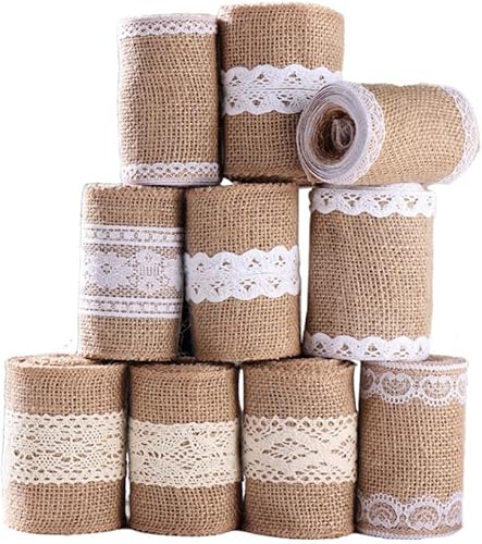 Pmnzdy Ruban de jute avec dentelle - 2 m de large - 10 cm de large - Vintage - Lin de jute naturelle - Ruban décoratif en tissu - Pour Noël, mariage, fête, décoration de table - DIY 2# - Nail Gallerys