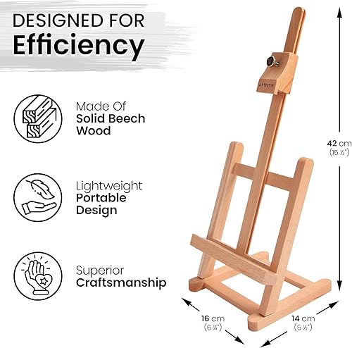 Small Table Top Easel Stand - Mini Tabletop Easel (42 cm Tall) and Artist Table Top Display Easel with Beechwood H Frame Holds Canvases for Painting and Scrapbooking - Nail Gallerys