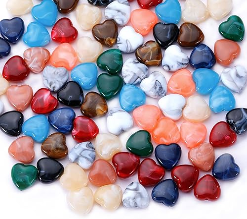 Lot de 100 perles en acrylique en forme de cœur - Cabochon en acrylique - En forme de cœur - Fait à la main - Pour la fabrication de bijoux, colliers, bracelets, boucles d'oreilles, porte-clés - Nail Gallerys