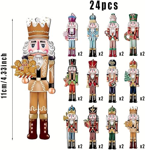 BCEDIGAD 24 Pcs Noel Casse-Noisette Soldat Décorations Casse Noisette Suspendu d'arbre de Noël Pendentif Soldats Casse-Noix en Bois Pendentif en Bois pour Fenêtre Cheminée Jardin Fête de Noël - Nail Gallerys