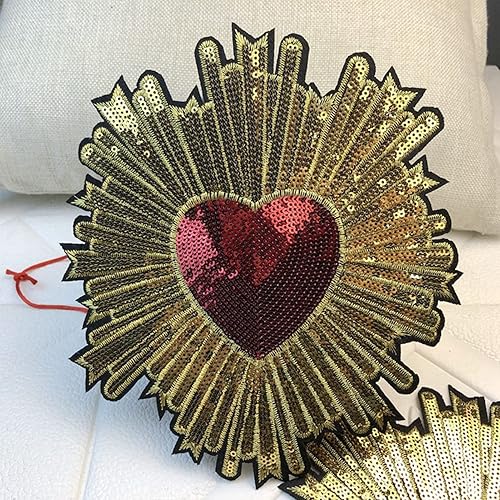 Paillettes Coudre Fer Sur Appliques Brodées, Broderie Coeur Grand Patch Patchs De Paillettes Faits à la Main, Paillettes Fleur Patch Pièce, Paillettes Coeur Fleurs Fer Sur Patchs Pour DIY Jeans - Nail Gallerys