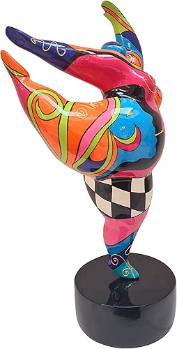Laure TERRIER Statue Femme Danseuse, Style Nana Niki de Saint Phalle en résine Multicolore. Hauteur 38 centimètres avec Le Socle. Décoration - Nail Gallerys