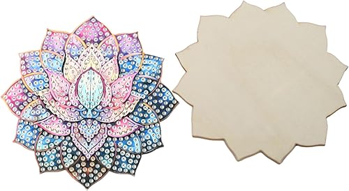 FENGQQKJ Lot de 8 dessous de verre Diamond Painting Lotus 5D Diamond Painting Sous-verres avec support DIY Coasters pour verres autocollants en liège Boissons Dessous de verre Mosaïque Kit de - Nail Gallerys
