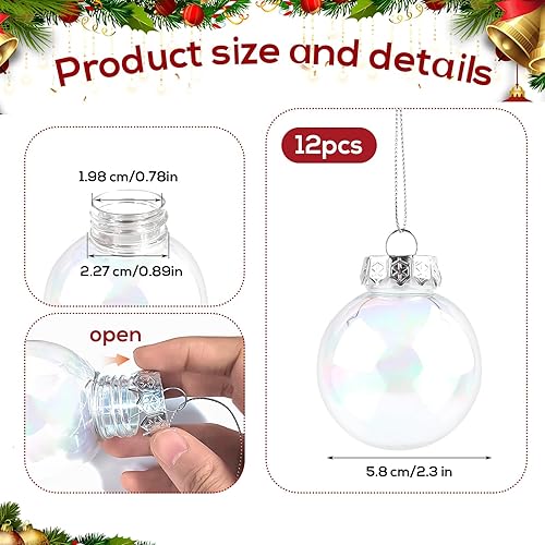 5,8cm 12pcs Boules d'Ornement Irisées, Boules Transparentes Boules Rondes de Noël à Remplir en Plastique Sphères d'Ampoule pour Fête d'arbre de Noël Décoration de Maison Mariage Anniversaire - Nail Gallerys