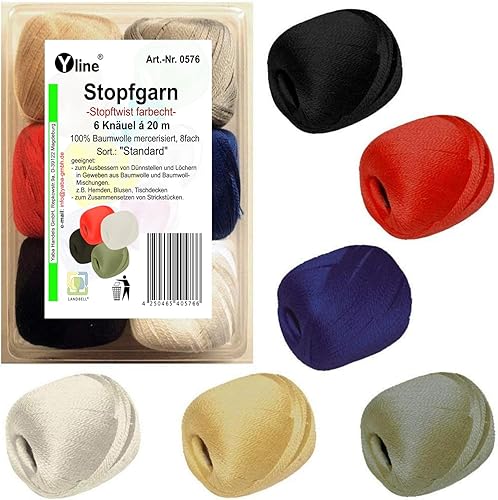 Assortiment de 6 pelotes de fil à repriser 100% coton (standard), sl, 0576 - Nail Gallerys