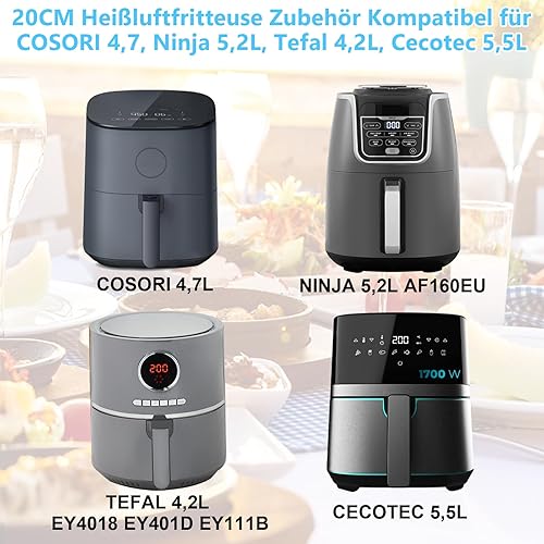 YINGRACE Accessoires Air Fryer 20 cm 12 pièces, Convient pour Cecotec 5,5L, Moulinex 4,2L EZ4018 EZ401D, COSORI 4,7L, Ninja 5,2L AF160EU, Accessoires de Friteuse sans Huile - Nail Gallerys