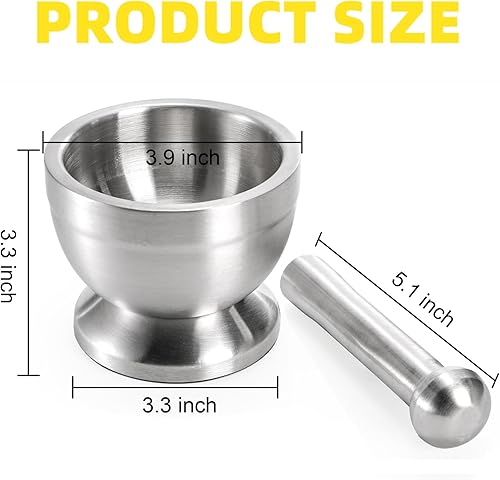 Bekith Mortier et Pilon en Acier Inoxydable brossé 18/8 Broyeur à épices Broyeur à pilules Molcajete Bol à Herbes - Nail Gallerys
