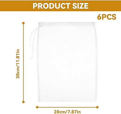 SoeUyd Tissu Filtrant pour Lait D'amande, Lot de 6 Sacs à Lait de Noix, Tissu Filtrant en Nylon Lavable et Durable, Convient pour les Laits de Noix, Les Jus de Fruits, Les Jus de Légumes (Sachets) - Nail Gallerys