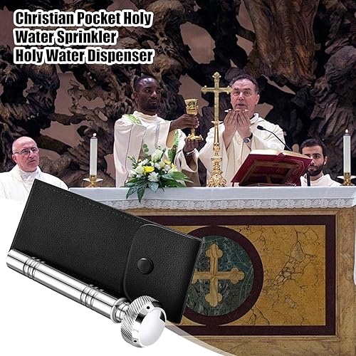 Bénitier, porte-eau bénite - aspersoir chrétien de poche, aspersoir de poche avec sac de rangement en cuir, bénitier religieux en cuivre - Nail Gallerys
