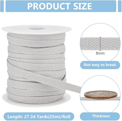 BENECREAT Remplacement de Corde à Cordon Plat de 25 m Cordon de Serrage Souple Gris Clair de 8mm de Large avec 1 bobines en Plastique pour Manteaux Pantalon Short - Nail Gallerys