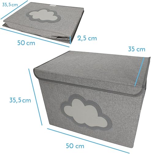 Monsieur Bébé - Boite de rangement, coffre à jouets pour enfant avec couvercle - 50 x 35.5 x 35 cm - Gris Nuage - Nail Gallerys