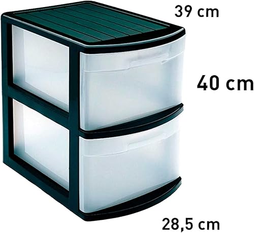 Tradineur Tamesis Commode multifonction à 2 tiroirs sans roulettes en plastique Noir 40 x 28,5 x 39 cm - Nail Gallerys