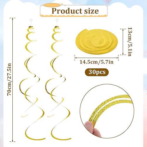 Lot de 30 serpentins en spirale - Décoration à suspendre - Pour fête à suspendre - Serpentins dorés - Pour anniversaire, mariage, Noël, carnaval - Nail Gallerys