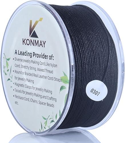KONMAY Cordon en nylon satiné tressé 0,4 mm pour la fabrication de bijoux, perles, nœuds chinois, kumihimo, macramé - Noir - 150 m - Nail Gallerys