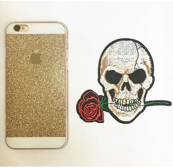 Lot de 4 écussons thermocollants - Motif : tête de mort, langue et squelette - ACDC - Nail Gallerys