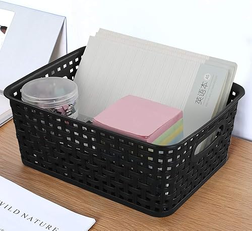 Eudokky Lot De 6 Panier De Rangement Rectangulaires Panier Osier Rangement En Plastique, Noir - Nail Gallerys