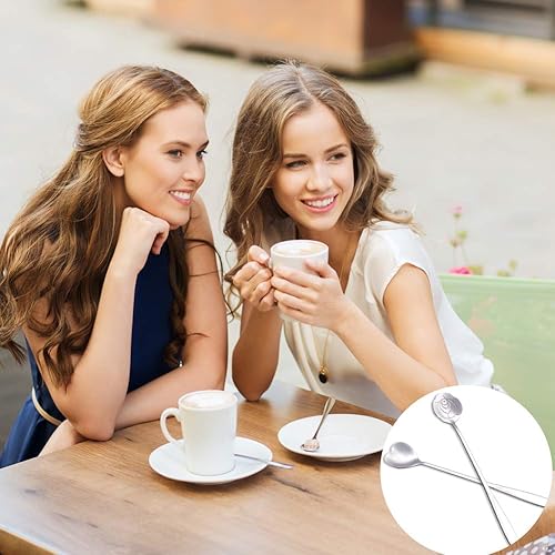 Petite Cuillère à Dessert, Cuillères à Long Manche Cuillères en Forme de Coeur en Argent Doré à l'or en Acier Inoxydable pour la Crème Glacée au thé au Café 4pcs, avec Sac de Couverts 1pcs - Nail Gallerys
