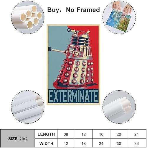 RUINOSAU Dalek – Exterminate – Impression sur toile Pop Art Doctor Who – Décoration murale pour chambre à coucher, salon, décoration murale moderne – 50 x 75 cm – Style sans cadre - Nail Gallerys