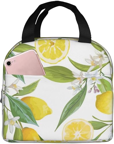 SAAKE Sac à déjeuner isotherme imprimé citrons tropicaux frais, facile à nettoyer, s'adapte à la fonctionnalité quotidienne réutilisable - Nail Gallerys
