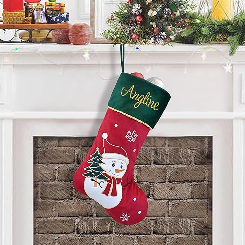 Duosheng & Elegant Chaussettes de Noël Personnalisées Snowman cheminée Chaussettes de Noël Réunion de Famille Rouge Vert décoration de Noël 1 Pièce - Nail Gallerys