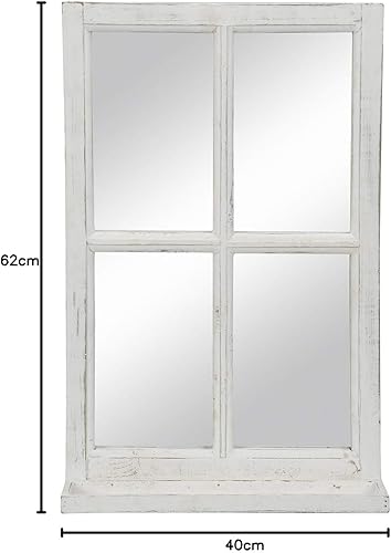Posiwio Fenêtre décorative avec Plateau et Miroir Style Maison de Campagne Bois Blanc 40 x 14 x 62 cm - Nail Gallerys