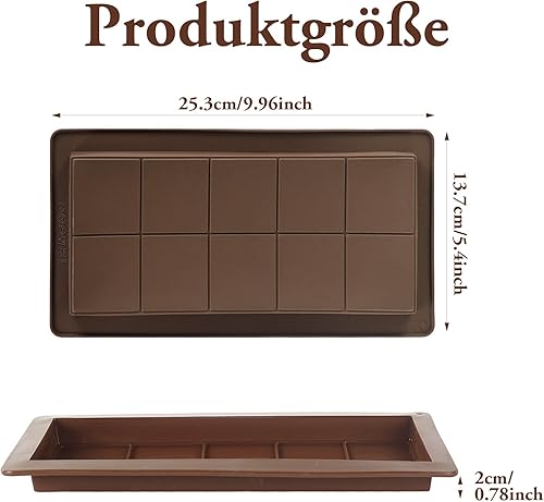 Lot de 2 Moule à chocolat en silicone avec 10 cavités, moules à tablette de chocolat profonds Moules en silicone Barre de chocolat Moules à chocolat profonds Moules à chocolat super profonds - Nail Gallerys