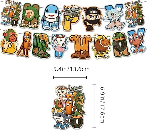 Brainrot Animaux Décoration de fête d'anniversaire – Tung Tung Sahur Décorations à thème, bannière, ballon, cupcake, fournitures de fête - Nail Gallerys