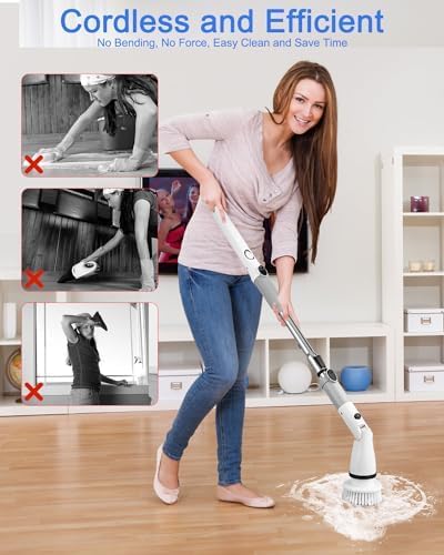 Brosse de Nettoyage électrique,Brosse Electrique Nettoyage Rotative sans Fil avec 6 têtes de Brosse remplaçables (Gray, 43.00 × 16.00 × 11.50 cm) - Nail Gallerys