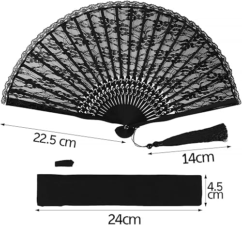 1Pc Eventail Pliant en Bambou Dentelle Style Chinois Cadeau Décoration pour Mariage Fête avec Sachet (Noir) - Nail Gallerys