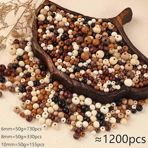 HERZONE Lot de 1000 perles rondes en bois de 8 mm à enfiler pour la fabrication de bijoux (foncé - 8 mm) - Nail Gallerys