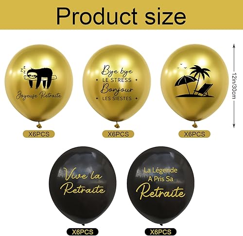 30pcs Ballons Retraite Décoration, Noir Or vive la Retraite Deco, Ballon en Latex avec Ruban Retirement Décoration, pour Cadeau Decoration Retraite Fête Homme et Femme - Nail Gallerys
