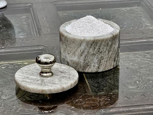 KLEO Porte-sel et épices en marbre avec couvercle | Petit récipient (5,1 x 7,6 cm) | Boîte à sel en pierre pour cuisine et salle à manger | Support de sauna (beige) - Nail Gallerys
