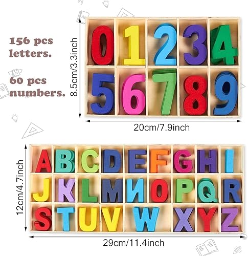 Lot de 216 Lettres et Chiffres en Bois ,Lettres Ensemble,Lettres majuscules avec plateau rangement,Pour Travaux Manuels, Décoration La Maison Enseignement Pour Enfants, Multicolore, (MGG0005) - Nail Gallerys