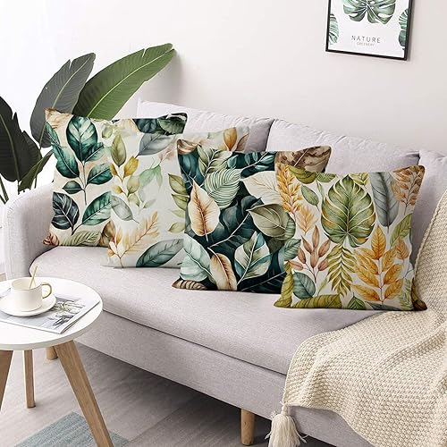 ASDCXZ Housse de Coussin Verte 40x40 cm, Lot de 4 décoratives pour canapé Printemps Aquarelle Feuilles Vertes Lavable Lin Textile d'extérieur Housse de Coussin - Nail Gallerys