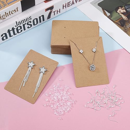 250 Pieces Crochets de Boucle d'Oreilles Argent Sterling 925 avec Dos de Boucle d'Oreille Transparent Carte d'Affichage de Boucle d'Oreille pour Diy Fabrication de Bijoux - Nail Gallerys