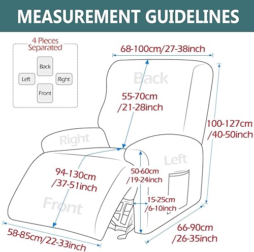 Yekuhe Housse de Fauteuil Relax Doux Extensible, 4 Pièce Housse de Canapé Antidérapante avec Poche Latérale, Protege de Meubles Lavable pour 1 Places Fauteuil Inclinable (Color : Style 29) - Nail Gallerys