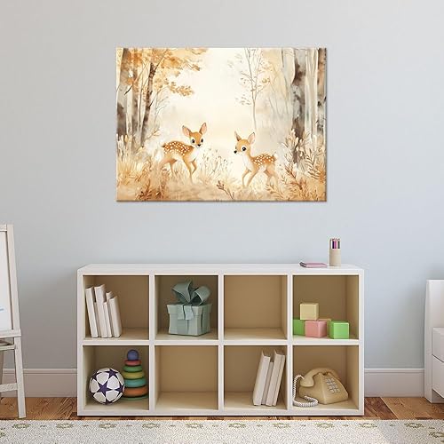 Feeby - Tableau sur Toile - Décoration pour Enfants - Afrique Animaux colorés en beige - 30x20 1partie - Tableau pour enfants - Pour la chambre enfant - Nail Gallerys
