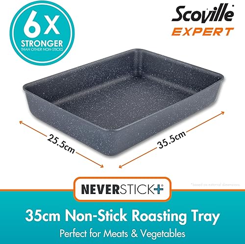 Scoville Expert Neverstick+ Plat à rôtir anti-adhésif de 35 cm, plaque de cuisson profonde pour rôtir les viandes et les légumes, passe au lave-vaisselle, sans PFOA, aluminium épais, gris - Nail Gallerys