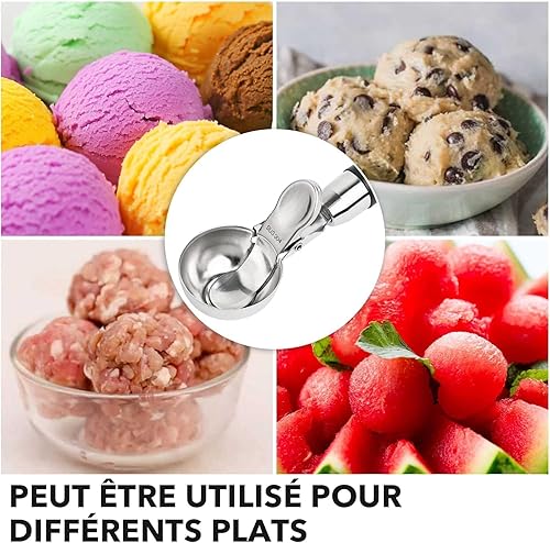 Pickpiff Cuillère à Glace Avec éjecteur, Cuillere a Glace En Acier Inoxydable Poli, De Boules De Glace Pour Crème Glacée, Falafels, Riz, Ice Cream Scoop, 20x4,8 cm - Nail Gallerys