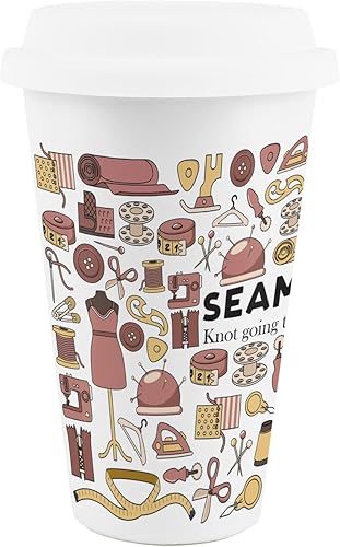 Purely Home Tasse de voyage en céramique – Cadeau amusant pour couture et artisanat – Couvercle en silicone réutilisable à double paroi isotherme - Nail Gallerys